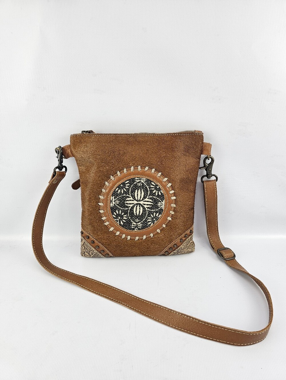 Myra Fidato Leather and Hairon Bag Model S-4392 Brown Crossbody